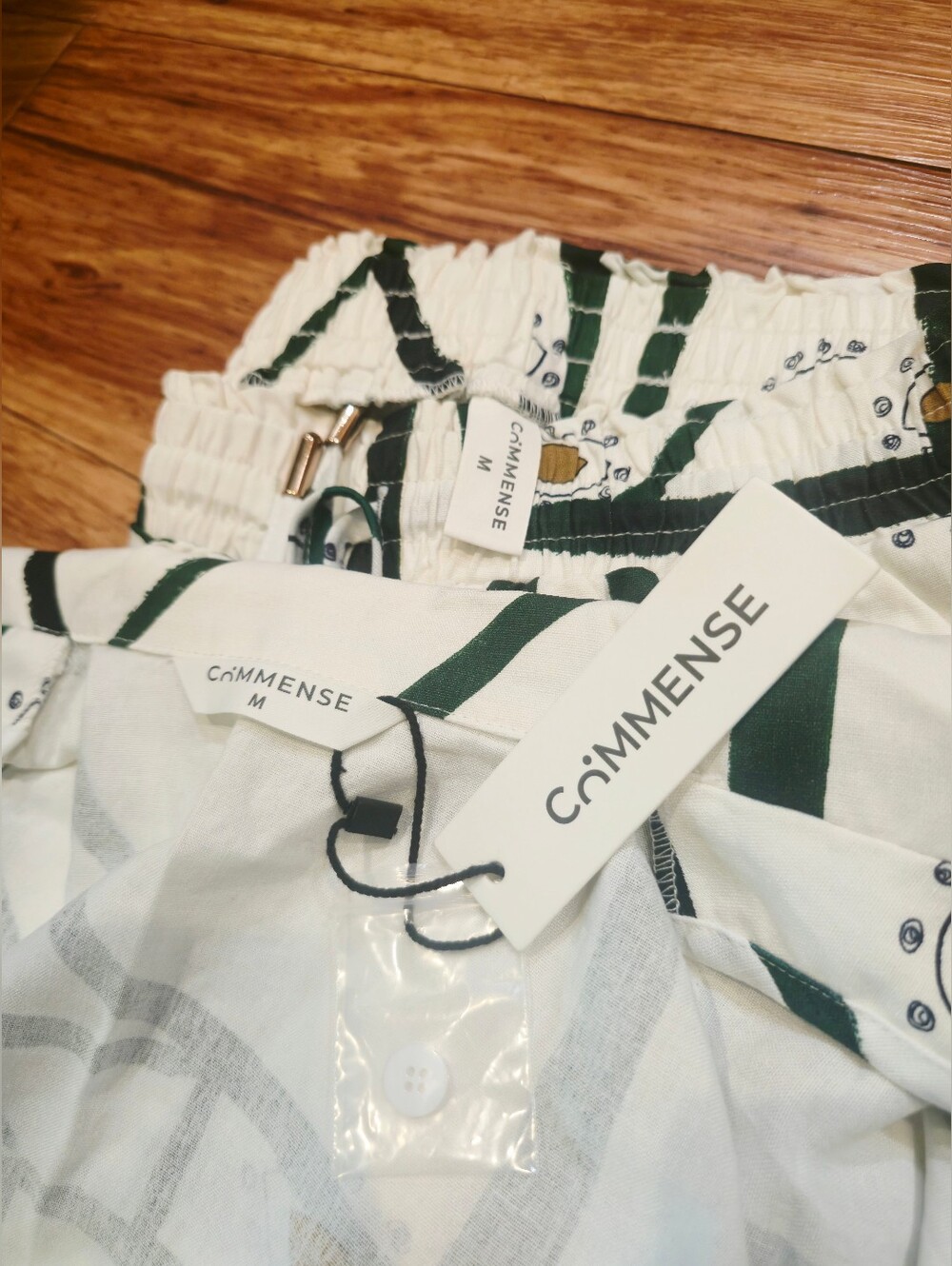 🥑 Commense Set Short-Sleeve Button-Down Shorts Set, Green Geometric Avocado - Picture 7 of 9